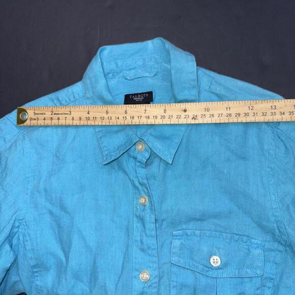 Talbots Petites 100% Pure Irish Linen Quiet Luxury Button Up Pocket Blouse Top S - Picture 2 of 10